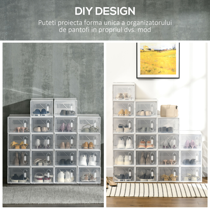  Dulap Pantofi - 18 Cutii PP Transparente, Economisire Spatiu [6]