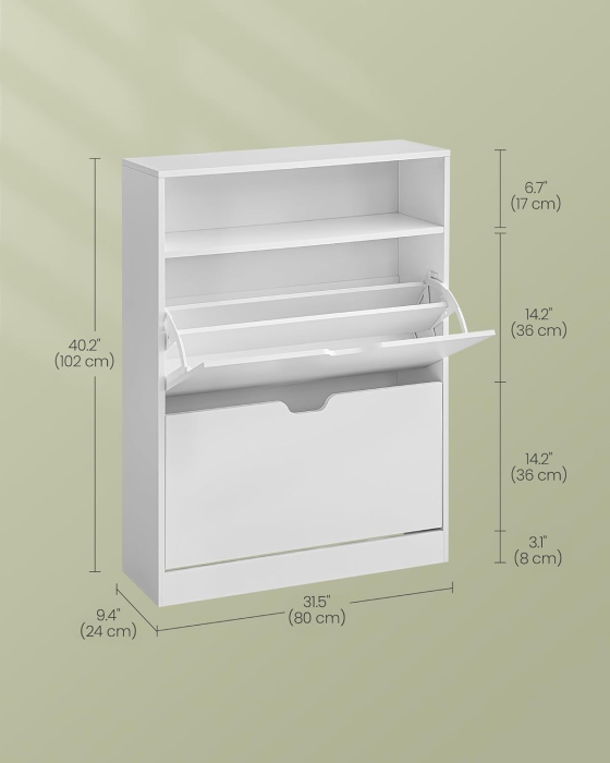 Dulap pantofi 80x24x102 cm, cu 2 usi rabatabile, separator reglabil si raft superior, PAL alb mat [5]