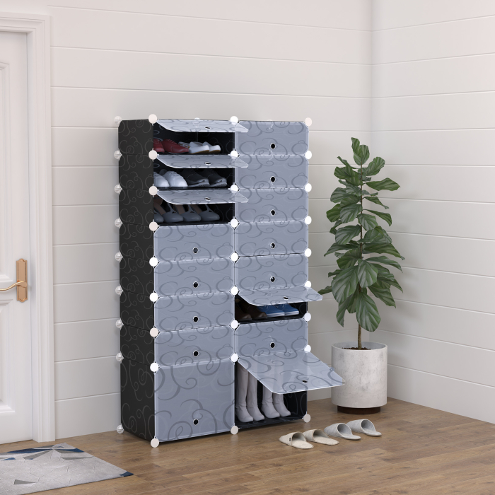  Dulap Pantofi Modular 16 Cuburi in PP Alb si Negru 95x37x160cm [2]