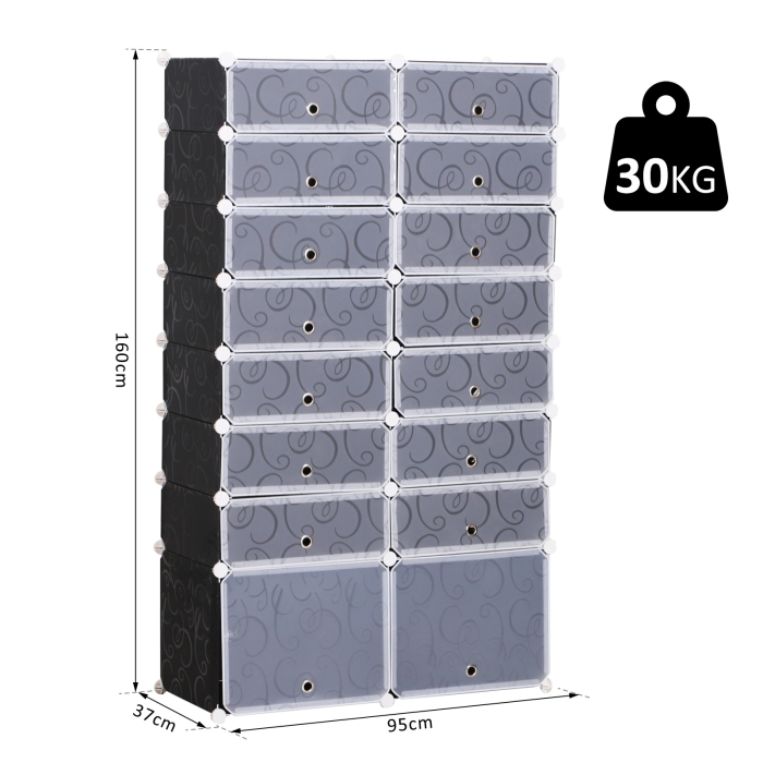  Dulap Pantofi Modular 16 Cuburi in PP Alb si Negru 95x37x160cm [3]