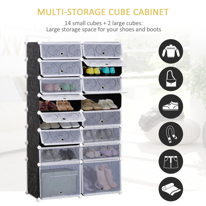  Dulap Pantofi Modular 16 Cuburi in PP Alb si Negru 95x37x160cm [7]