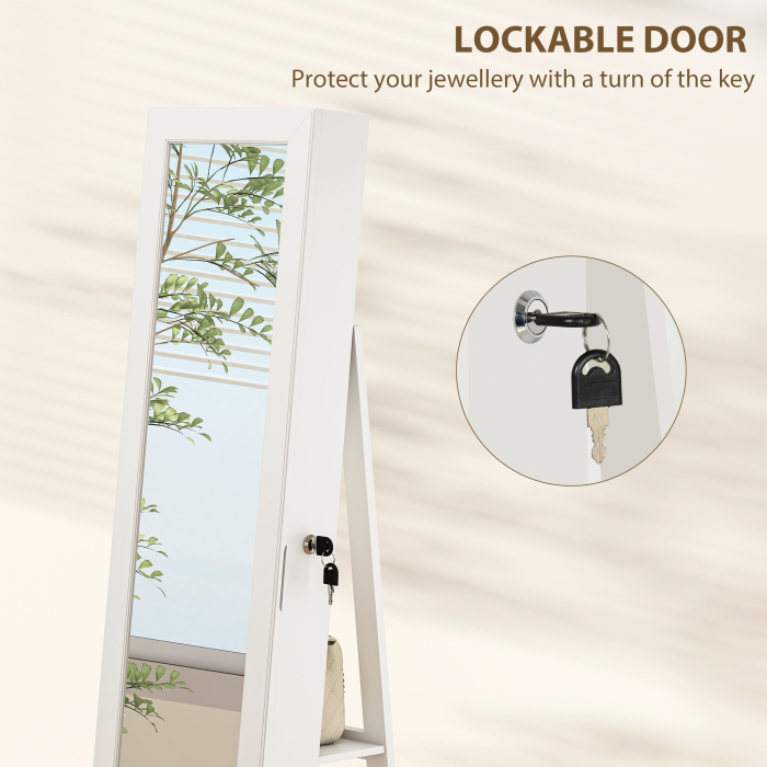  Dulap pentru Bijuterii 3 in 1 Rotativ la 360°, Rafturi din Spate si Usa cu Cheie, 55x55x161 cm, Alb [7]