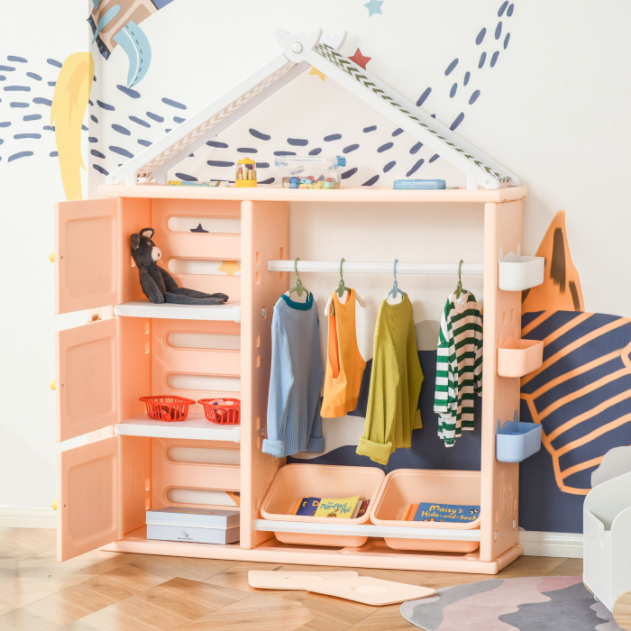  Dulap pentru Camera copiilor cu Mobila pentru Jucarii cu Cuier pentru Haine din PE Portocaliu [2]