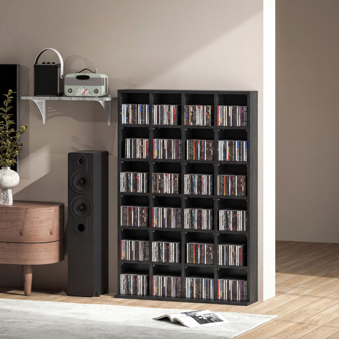 Dulap pentru CD-uri pentru 456 CD-uri sau 336 DVD-uri, 24 Compartimente, 89x20x130.5 cm Negru [9]