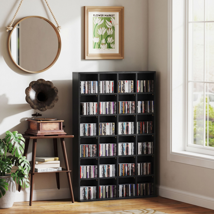  Dulap pentru CD-uri pentru 456 CD-uri sau 336 DVD-uri, 24 Compartimente, 89x20x130.5 cm Negru [7]