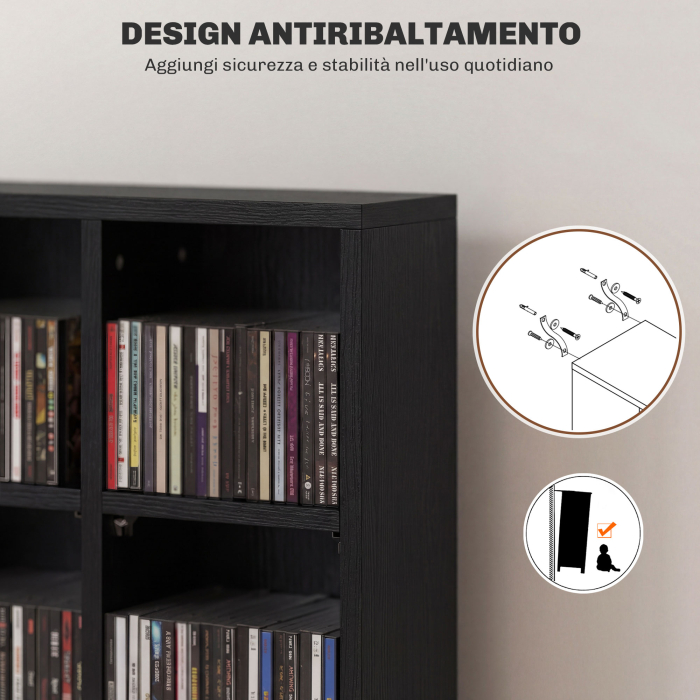  Dulap pentru CD-uri pentru 456 CD-uri sau 336 DVD-uri, 24 Compartimente, 89x20x130.5 cm Negru [6]