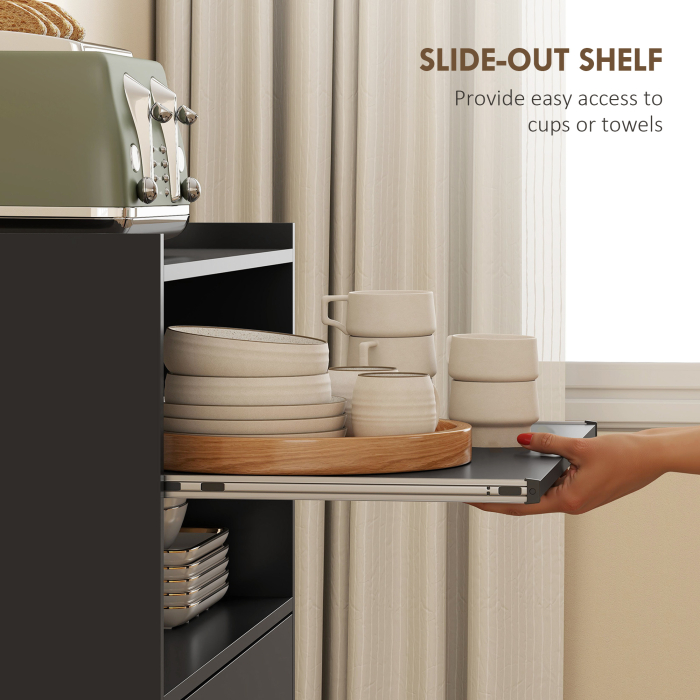  Dulap pentru Cuptorul cu Microunde cu Sertar, Dulap si 2 Rafturi Negru [5]