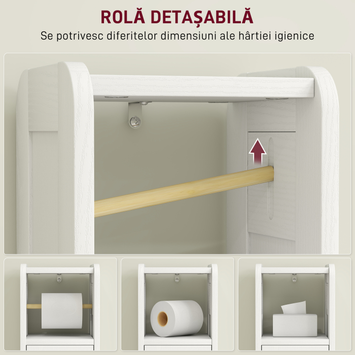  Dulap pentru Hartie Igienica din Lemn cu Compartiment si Raft Reglabil, 21x20x79 cm, Alb [6]
