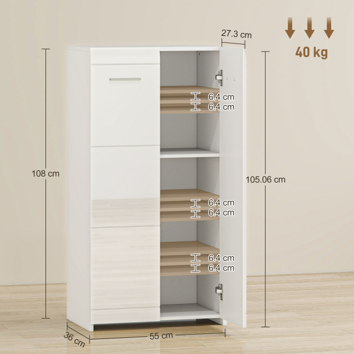  Dulap pentru incaltaminte cu 5 rafturi reglabile si detasabile, din lemn, 55x36x108 cm, alb lucios [3]