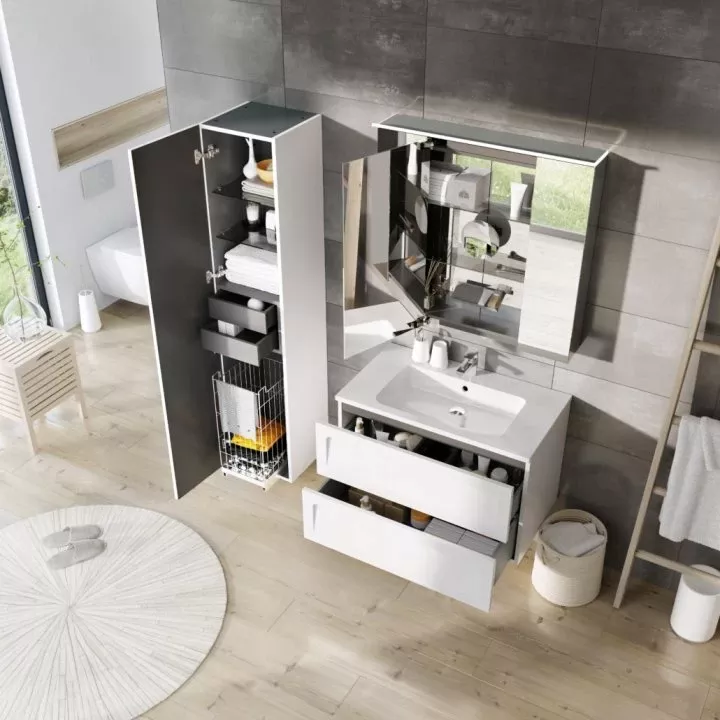 Dulap pentru lavoar Oristo Beryl, pe perete, 50 x 44 x 48 cm, sertar, mat, alb, 44-SD2S-60-2-V3 [6]