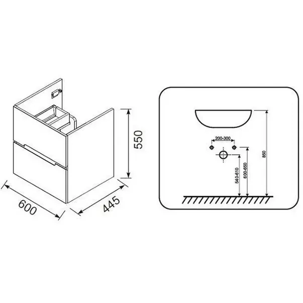 Dulap pentru lavoar Oristo Nova, suspendat, 60 x 45 x 62 cm, sertar, mat, antracit, KI01-SD2S-60-6 [2]
