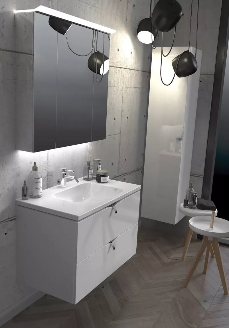 Dulap pentru lavoar Oristo Siena, suspendat, 50 x 45 x 50 cm, sertar, lucios, alb, 45-SD2S-60-1 [10]