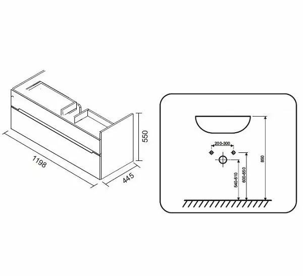 Dulap pentru lavoar Oristo Silver, suspendat, 120 x 45 x 55 cm, sertar, mat, gri, 33-SD2S-120-4-D [3]