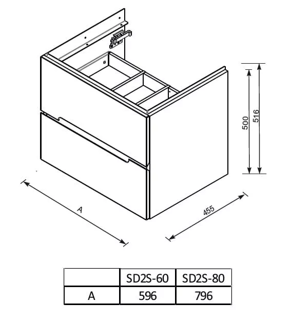 Dulap pentru lavoar Oristo Silver, suspendat, 60 x 45 x 55 cm, sertar, lucios, alb, 33-SD2S-60-1 [2]