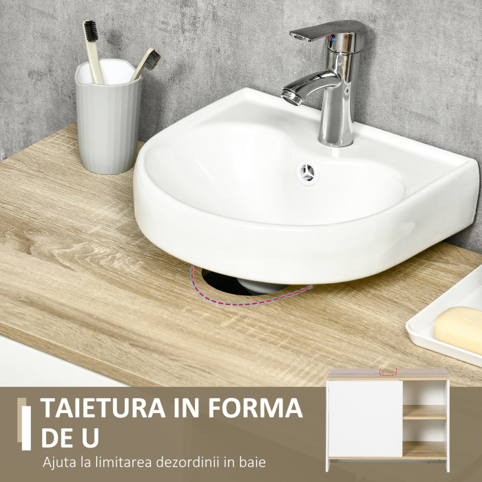  Dulap pentru lavoar pentru baie, 77x45x60cm, alb si culoarea lemnului [4]