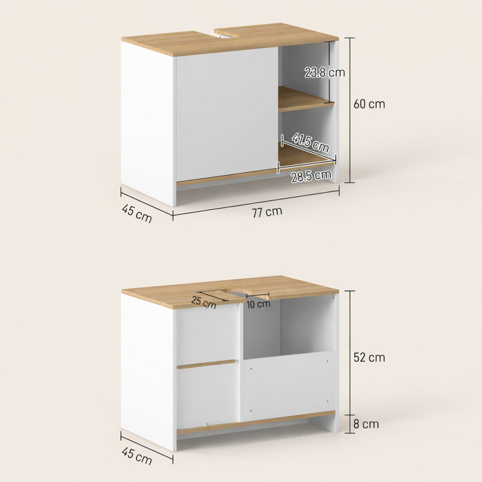  Dulap pentru lavoar pentru baie, 77x45x60cm, alb si culoarea lemnului [3]