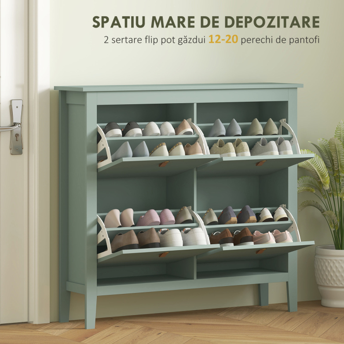  Dulap pentru pantofi 20 perechi, dulap cu 4 sertare rabatabile, rafturi reglabile, verde [4]