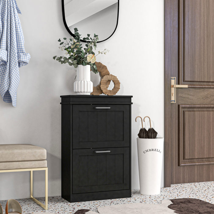  Dulap pentru Pantofi cu 2 Sertare pentru 10 Perechi de Pantofi, Mobilier cu Raft Reglabil, 54x24x82,5 cm, Negru [2]