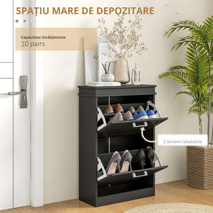  Dulap pentru Pantofi cu 2 Sertare pentru 10 Perechi de Pantofi, Mobilier cu Raft Reglabil, 54x24x82,5 cm, Negru [4]