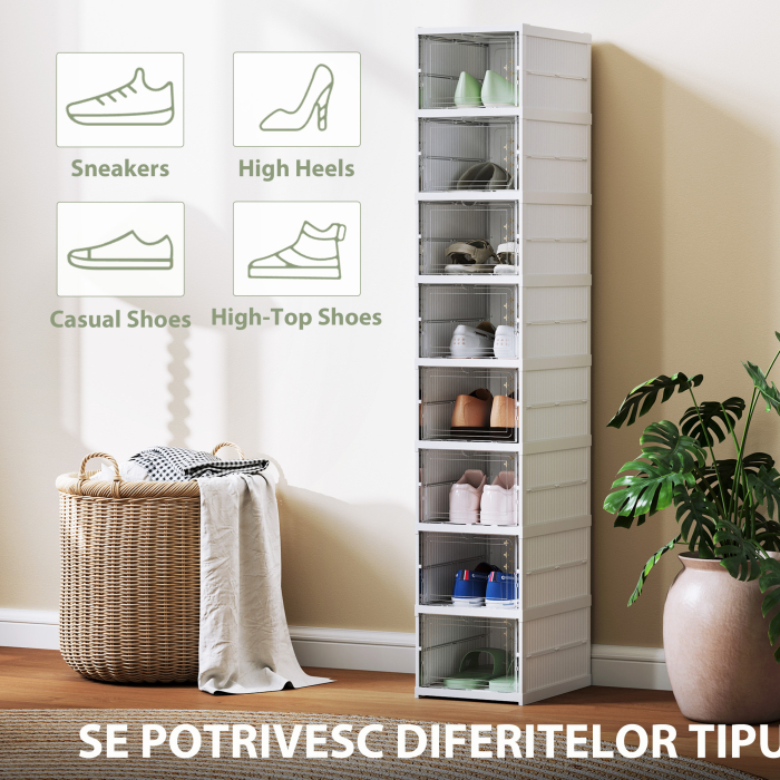  Dulap pentru pantofi cu 8 compartimente suprapozabile si pliabile, cu panou transparent, alb [6]