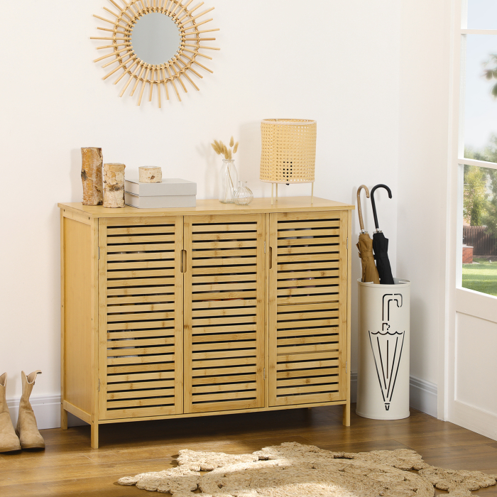  Dulap pentru Pantofi cu 8 Rafturi pe 3 Niveluri cu Manere, din Bambus, 100x35x80 cm, Culoare Lemn [2]