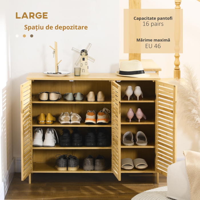  Dulap pentru Pantofi cu 8 Rafturi pe 3 Niveluri cu Manere, din Bambus, 100x35x80 cm, Culoare Lemn [4]