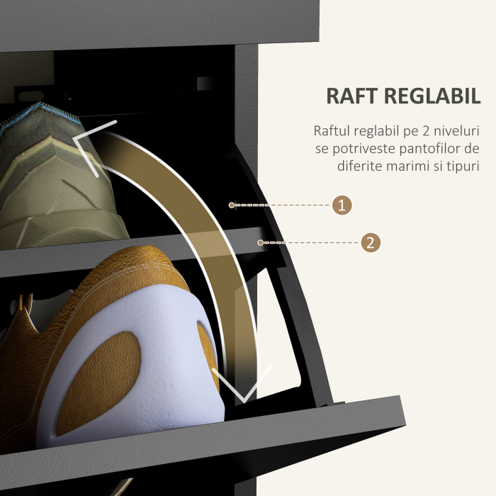  Dulap pentru Pantofi Modern cu 2 Rafturi Regabile si 2 Sertare din Lemn Negru [5]