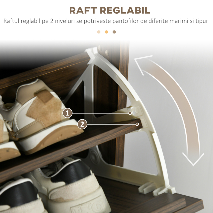  Dulap pentru Pantofi, Organizator de Pantofi cu 3 Sertare si Rafturi Reglabile pentru 18 Perechi, 63x24x114 cm, Nuc [5]