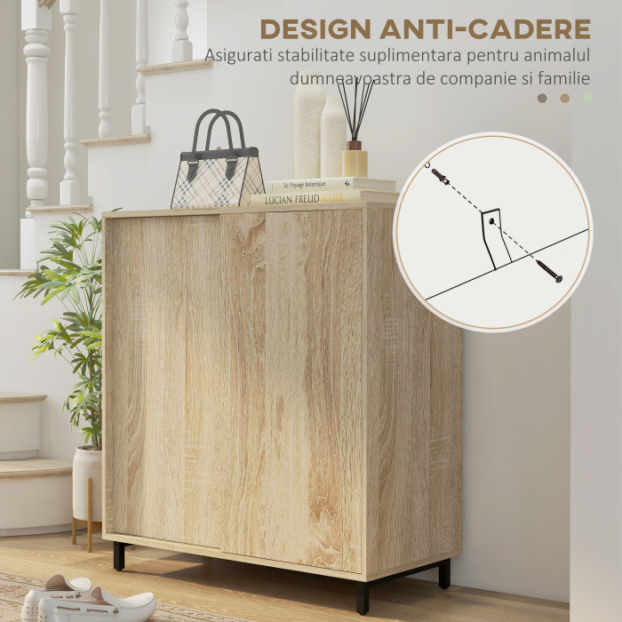  Dulap pentru Pantofi pe 4 Niveluri din PAL si Otel cu Usa Glisanta si Rafturi Reglabile, 80x40x93 cm, Lemn Natural [8]