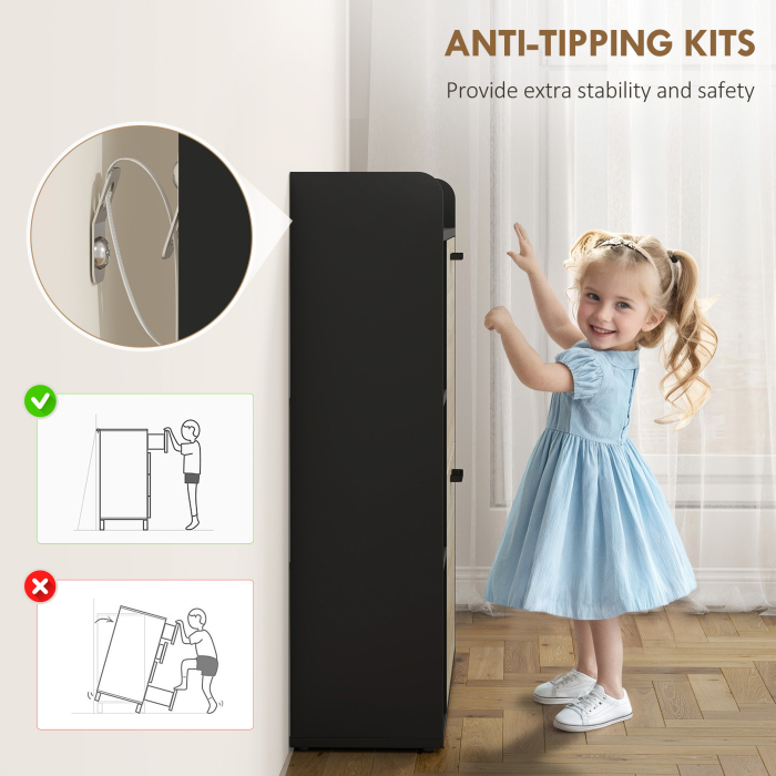  Dulap pentru pantofi slim cu 2 sertare si 3 compartimente deschise, Capacitate 15 perechi, 83x24x90.5 cm, Negru [7]