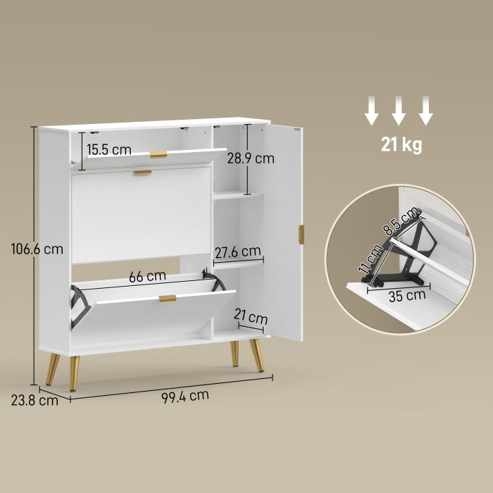  Dulap pentru Pantofi Slim cu Usi Rabatabile, Rafturi Reglabile, pentru 12 Perechi, Alb [3]