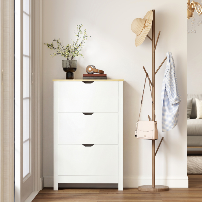  Dulap pentru Pantofi Slim pentru 18 Perechi de Pantofi, 3 Sertare cu 2 Rafturi Reglabile si Detasabile, 72x26x112 cm, Alb [8]