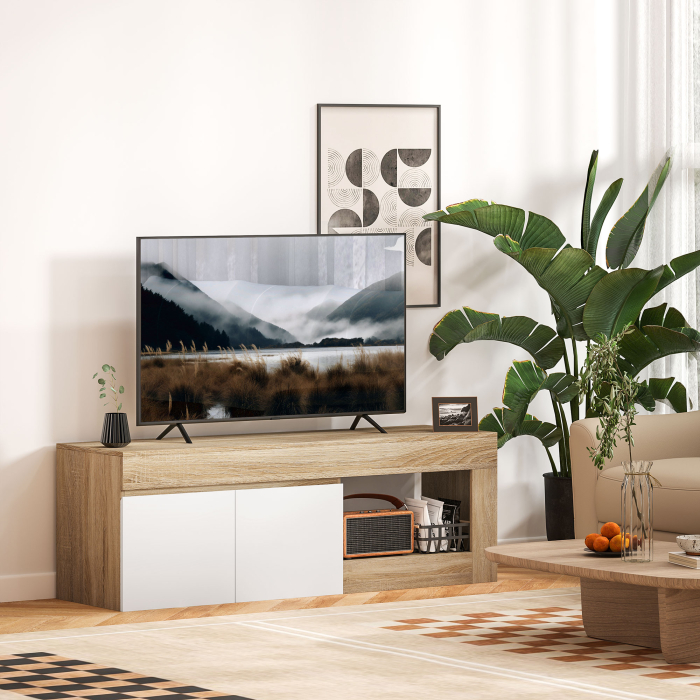  Dulap pentru TV de 60" cu Dulapior, 2 Usi si Raft Deschis, Mobilier TV din Lemn, 140x40x48 cm, Lemn Natural [2]