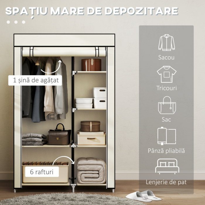  Dulap portabil din otel, netesut si PP cu 6 rafturi deschise, 1 cuier si usa cu balamale, 103x43x162,5 cm, gri [4]