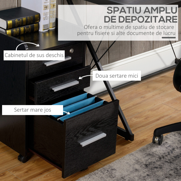  Dulap Portadocumente din Lemn cu 3 Sertare cu Chei de Securitate si 5 Roti, 39.2x40x65.4 cm, Negru [4]