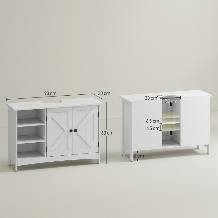  Dulap Rustic Alb pentru Sub Chiuveta - 2 Usi si Rafturi [3]