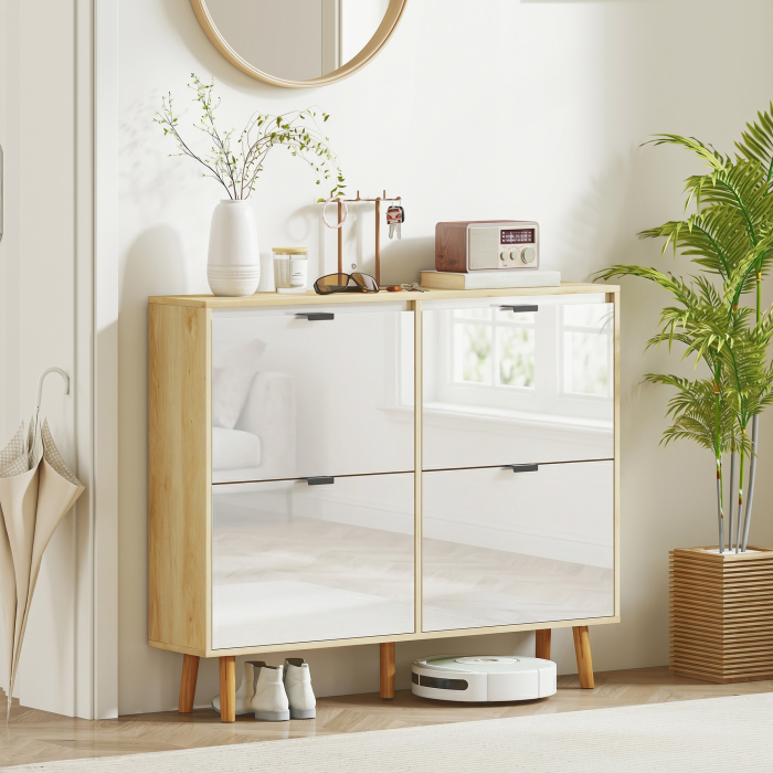 Dulap Slim Modern pentru Pantofi cu 4 Sertare Rabatabile, Capacitate 20 Perechi de Pantofi, 105x24x92.5 cm, Alb [8]