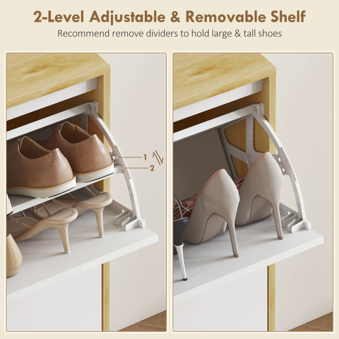 Dulap Slim Modern pentru Pantofi cu 4 Sertare Rabatabile, Capacitate 20 Perechi de Pantofi, 105x24x92.5 cm, Alb [6]