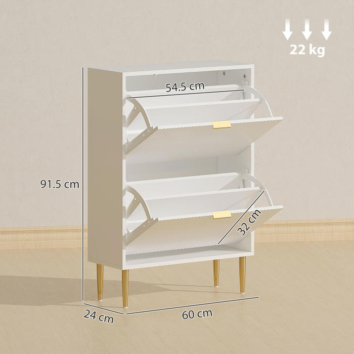  Dulap Slim pentru 12 Perechi de Pantofi, cu 2 Sertare Rabatabile si Rafturi Reglabile, 60x24x91.5 cm, Alb [3]