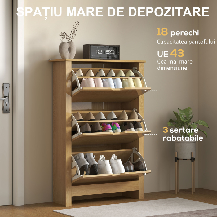  Dulap Slim pentru 18 Pantofi, 3 Sertare cu 2 Rafturi Reglabile Alb [4]