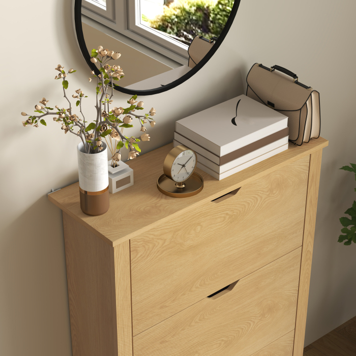  Dulap Slim pentru 18 Pantofi, 3 Sertare cu 2 Rafturi Reglabile Alb [8]