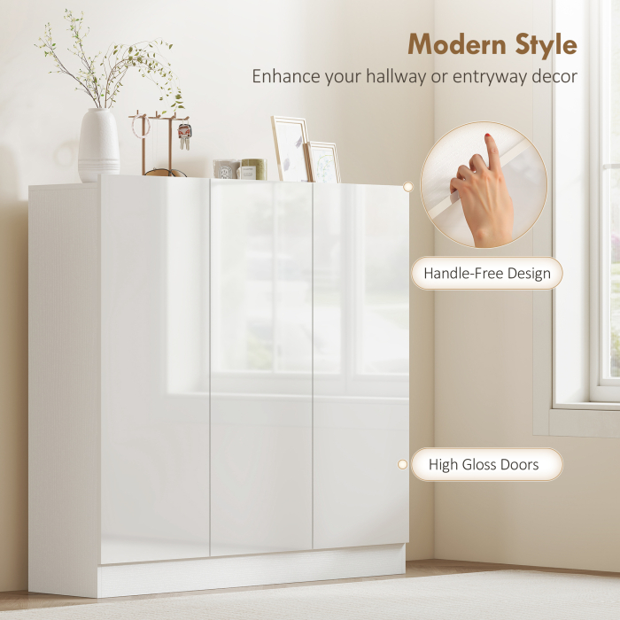  Dulap slim pentru pantofi, pentru 25-30 de perechi, cu usi cu inchidere amortizata, alb lucios [8]