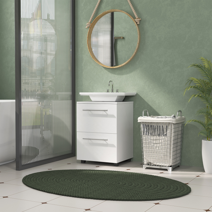  Dulap Sottolavabo pentru Baie cu Sertar si Dulap, Dulap Compact cu Decupaj in U, Mobilier Baie Modern si Economisire Spatiu, Potrivit pentru Lavoare fara Coloana, 41,5x35,5x59 cm, Alb [2]