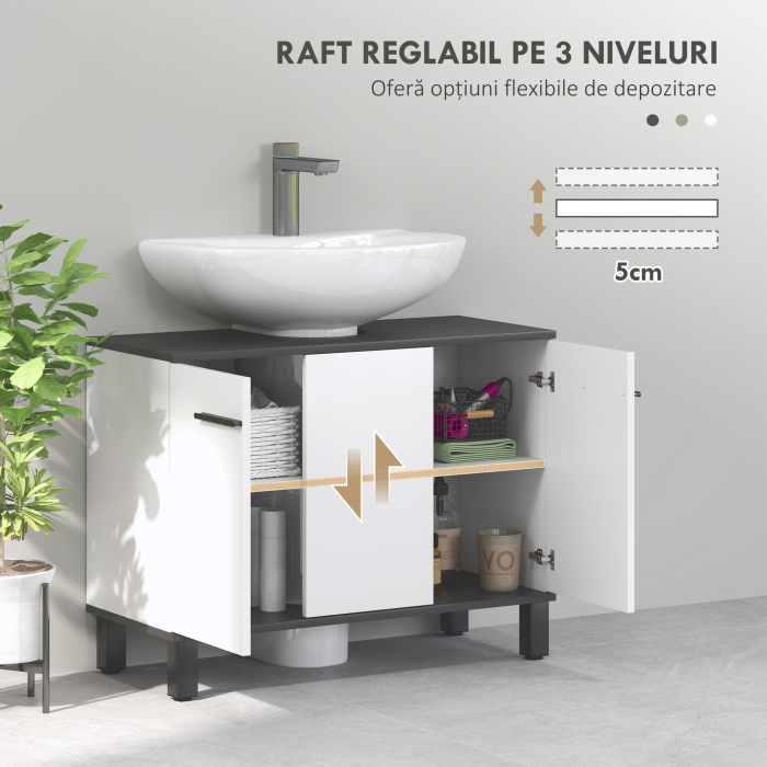  Dulap Sub Chiuveta - Alb Lucios, Cu 2 Usi si Rafturi Reglabile [5]