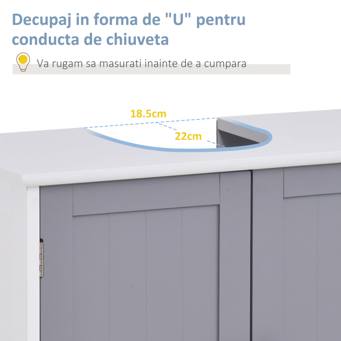  Dulap sub Chiuveta de Baie 2 Usi si Etajera Reglabila din MDF 60x30x60cm [4]