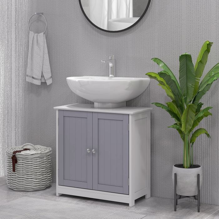  Dulap sub Chiuveta de Baie 2 Usi si Etajera Reglabila din MDF 60x30x60cm [2]