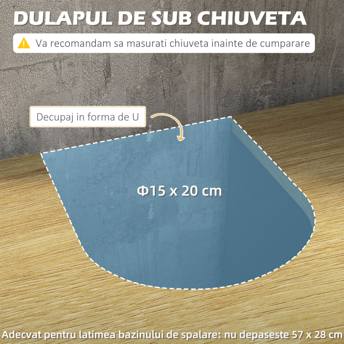  Dulap Sub Chiuveta din PAL si MDF cu 2 Usi si Raft Interior Reglabil, 60x30x60 cm, Gri [4]
