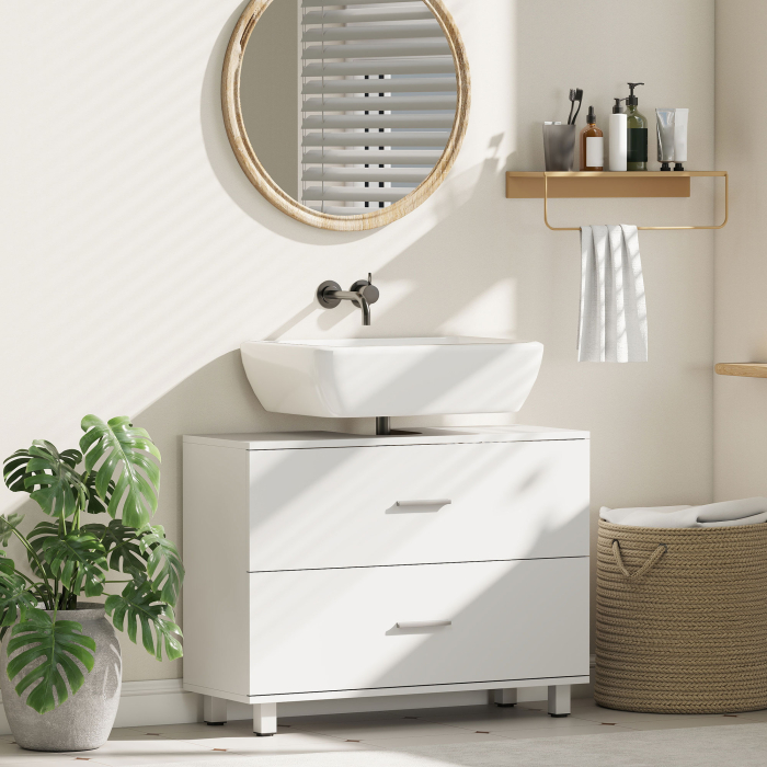  Dulap Sub Lavoar pentru Baie cu 2 Sertare, Dulap Modern si Economisitor de Spatiu pentru Lavoare Fara Piedestal, 80x30x60 cm, Alb [2]