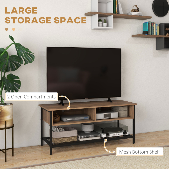  Dulap SuportTV pana la 48" in Stil Industrial, Mobiler Jos cu Rafturi din Lemn si Otel, 110x40x48cm, Maro si Negru [4]