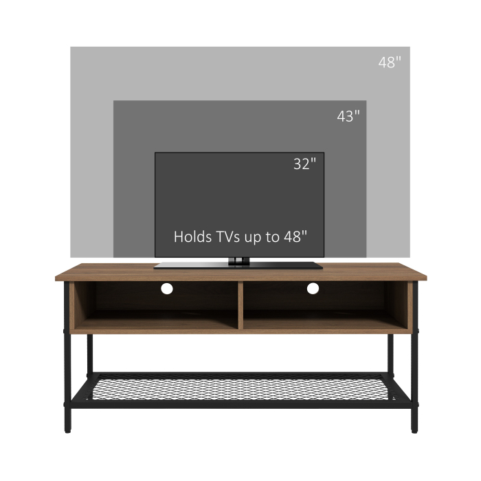  Dulap SuportTV pana la 48" in Stil Industrial, Mobiler Jos cu Rafturi din Lemn si Otel, 110x40x48cm, Maro si Negru [6]